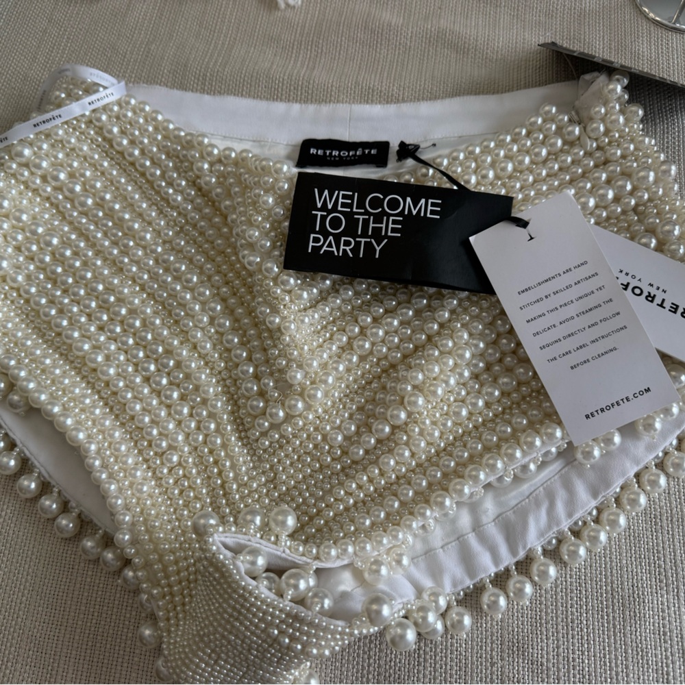 Retrofete White Pearl Embellished Women Shorts